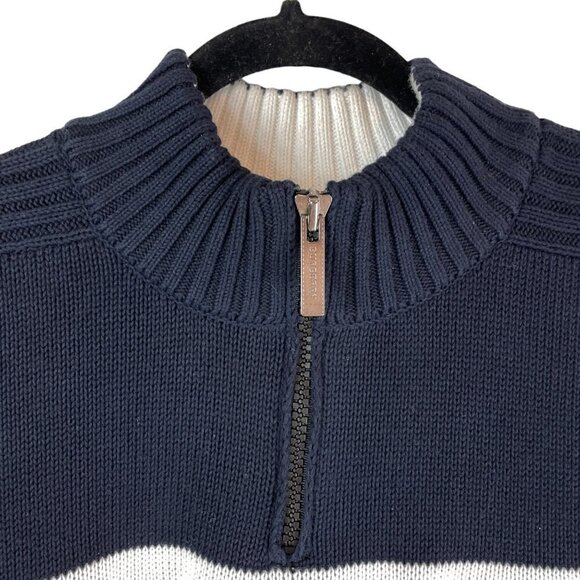 Burberry London B56 Cotton 1/4 Zip Striped Pullover Sweater Navy White Size L - Picture 2 of 11